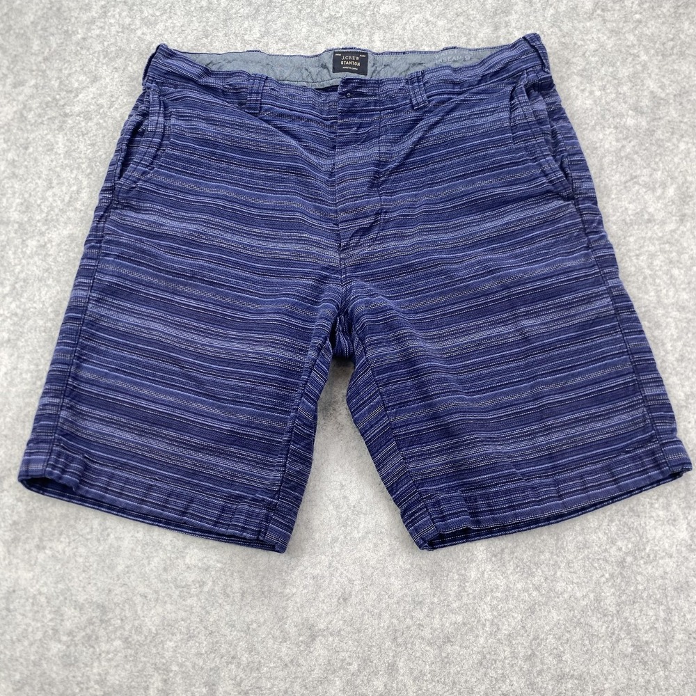 J Crew Stanton Shorts Mens 33 Blue Stripe 100% Cotton Chino Casual 9 Inseam